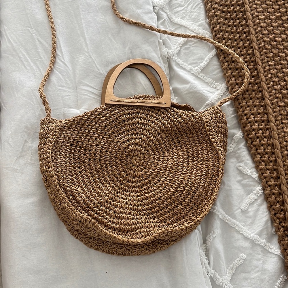 Woven rattan farmers market bag